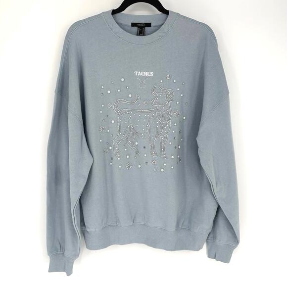 Forever 21 Taurus Zodiac Embroidered Beaded Pearl Oversized Sweater NWT Size M - Picture 2 of 6